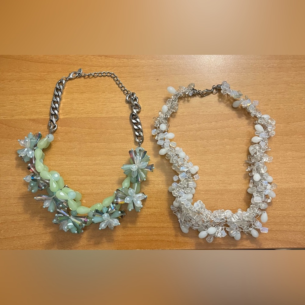 ZARA Elegant Beaded Crystal Necklace Set - Green and White